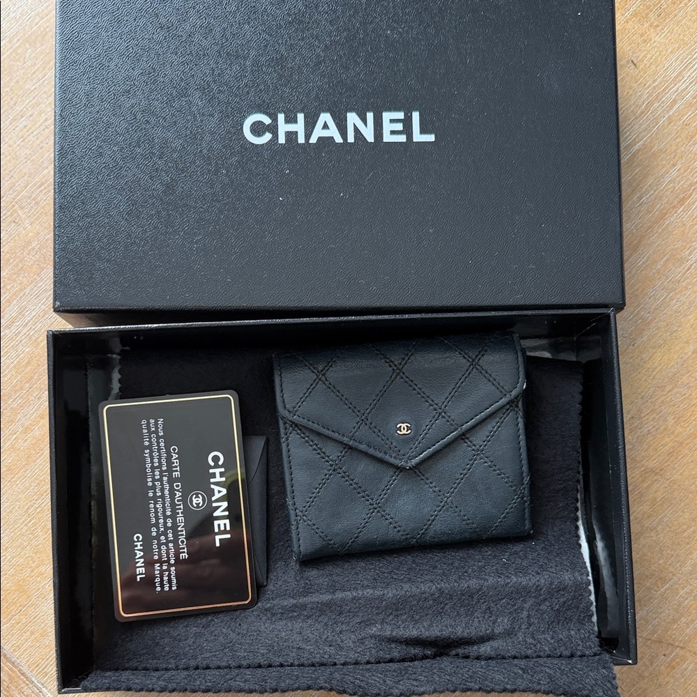 CHANEL Black Quilted Card Wallet